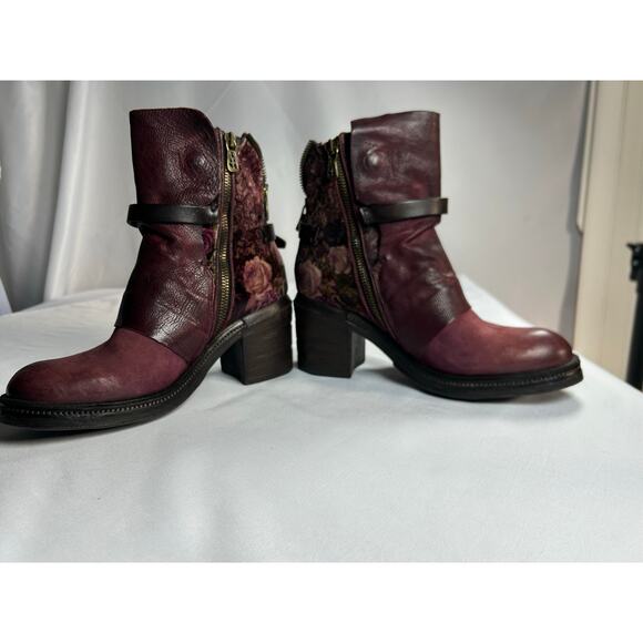 Women's A.S.98. Airstep Burgundy floral Leather Biker Ankle Boho Boots Sz37 EUR - Picture 4 of 12